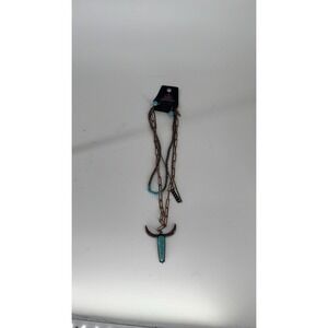 Paparazzi Long Horn Necklace Earring Set Copper Turquoise Western